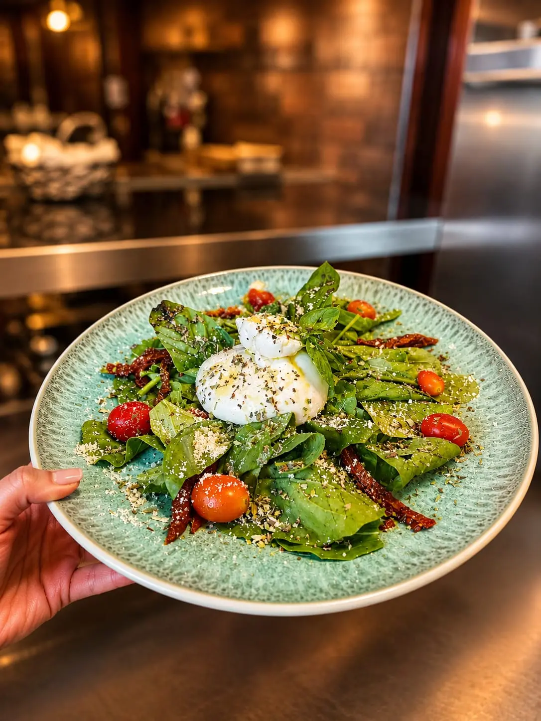Fresh burrata salad with basil and cherry tomatoes